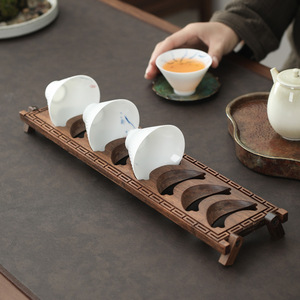 Bamboo Reconstituted Teacup Holder Flat Shape For Kung Fu <b>Tea</b> <b>Set</b> Home Use <b>Tea</b> Ceremony Accessories Simple Handmade Cup Rack - Product Image 3