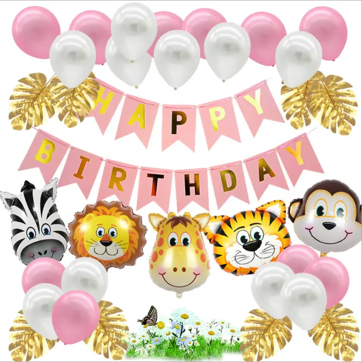 Happy Birthday Paper Banner Foil Balloon set di palloncini di buon compleanno con palloncini di compleanno animali per la decorazione della festa