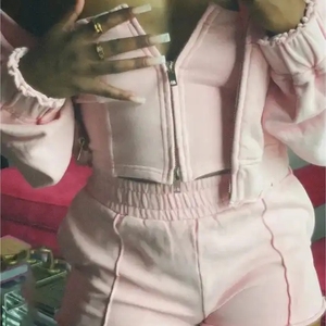 Logo personnalisé Vintage femmes vêtements coton éponge lavage fermeture éclair pantalons de survêtement et sweat à capuche deux <span class=keywords><strong>2</strong></span> pièces shorts survêtement ensemble de survêtement - Product Image 4