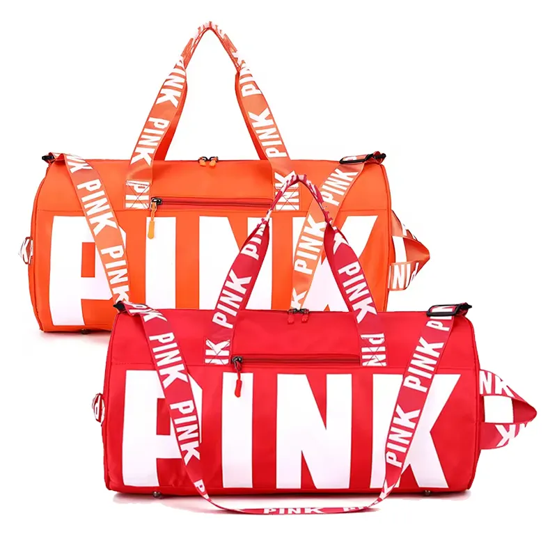 Bolsas de lona rosadas de diseñador de fabricantes con logotipo impreso personalizado, bolsa de lona de lujo, bolsa de noche para equipaje de mujer, almacenamiento grande