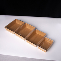 Op maat bedrukte milieuvriendelijke kraftpapieren lunchbox met matte laminatie, dubbele compartimenten, geschikt voor sushi, noedels en kauwgomverpakkingen