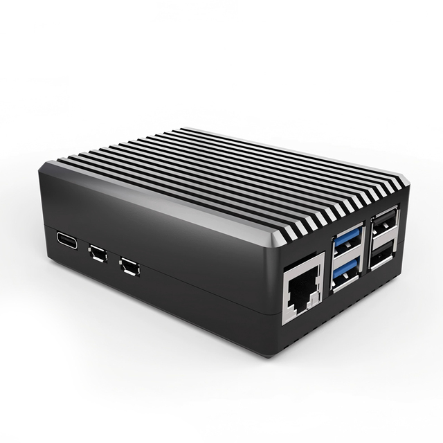 Black Aluminum Alloy Passive Cooling Case for Raspberry Pi 5 Grooved Heatsink Metal Protective Enclosure