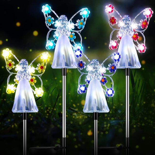 Solar Angel Stake Light Acrylic LED Outdoor Waterproof Garden Decor Grave Decorations for Cemetery Memorial Gift Angel Light