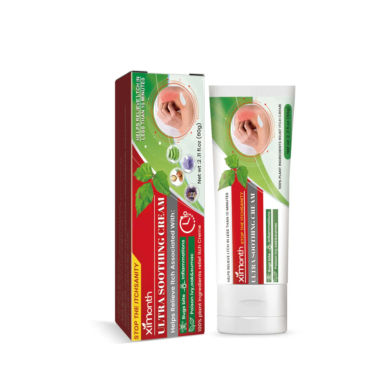 Private label Ximonth herbal organic ultra soothing cream relieving itch in less than 10minutes skin anti itch cream