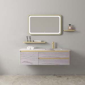 Ensemble de meuble-lavabo de salle de bain moderne en bois massif et contreplaqué, avec miroir LED et plan de travail inclus - Product Image 5