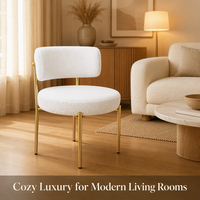Chaise d'appoint moderne en tissu Teddy moelleux, avec structure en métal doré titane, élégante pour la décoration de réception de mariage