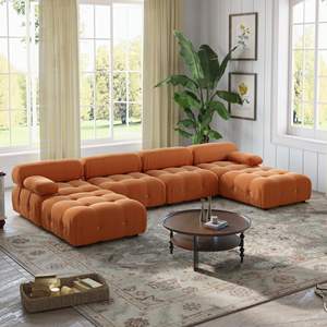VOXHOME Sala de Estar Mario Bellini Moderno Nórdico en Forma de L 2 3 4 5 6 7 8 Asientos Naranja Terciopelo Modular Sofá Seccional Juego de Sofá - Product Image 4