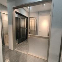 Porte coulissante en verre trempé à double joint ultra-étroit avec cadre champagne, cloison personnalisée, design d'intérieur moderne pour salon