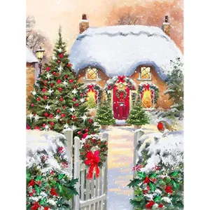 Huacan Full Square Diamond Painting Weihnachts stickerei Winter Schnee Bilder von Strass Mosaik Haus Wand dekoration