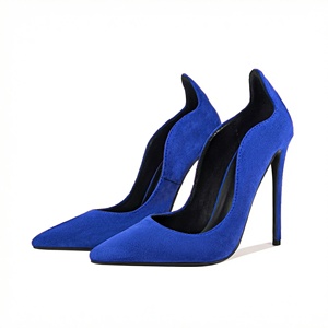 Robe de soirée escarpins pour femmes bout pointu 12CM talon aiguille faux daim ondulé découpe latérale bouche peu profonde plusieurs couleurs - Product Image 2