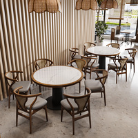 Restaurant asiatique de haute qualité en bois massif rotin cuir canapé cabine salle à manger table en marbre et chaises ensemble de meubles commerciaux