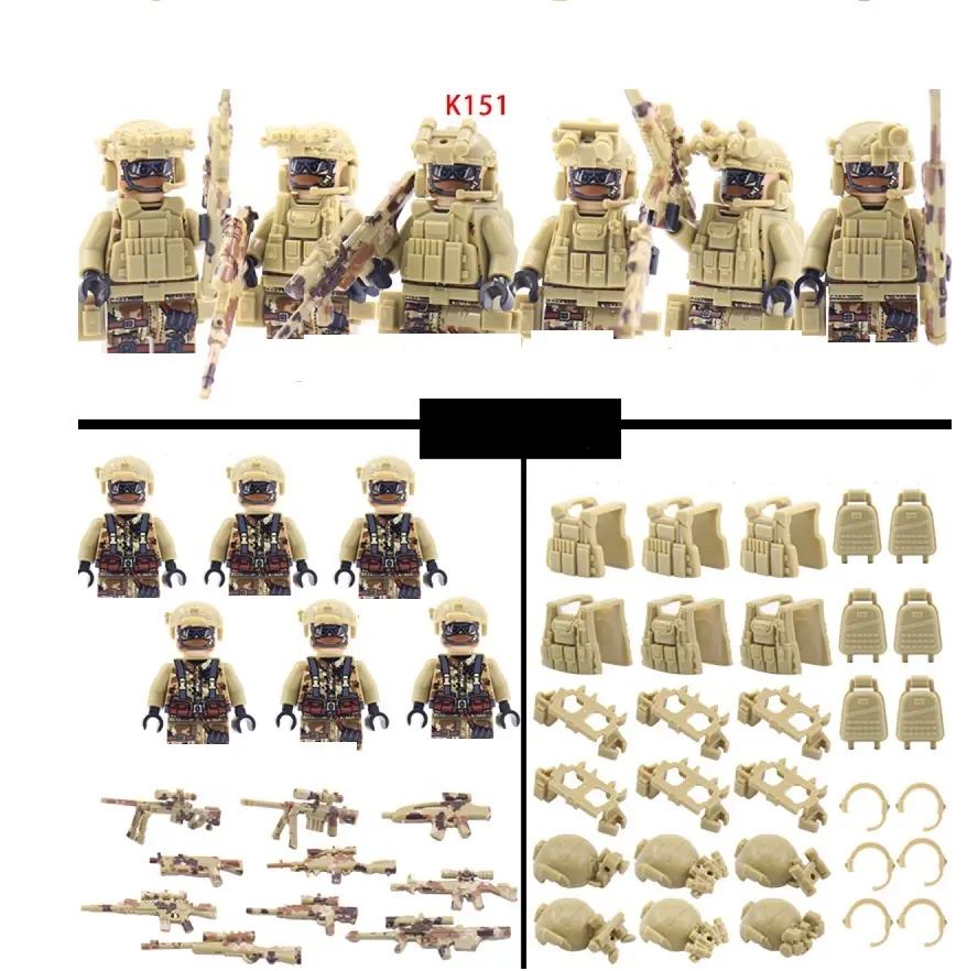 뜨거운 판매 장착 유령 위장 특수 부대 조끼 벨트 군인 미니 군사 그림 블록 세트 육군 장난감 무기 세트