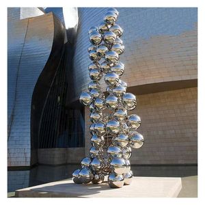 Fontana Moderna a <span class=keywords><strong>Sfera</strong></span> Illuminata in Acciaio Inossidabile, Grande <span class=keywords><strong>Sfera</strong></span> a Specchio per Arte da Giardino Esterno - Product Image 1