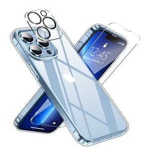 3 In 1 Gehard Glas Voor Iphone 11 12 13 14 15 Telefoonhoesje Cover Tpu Clear Met Screenprotector Film En Camera Lensbeschermer