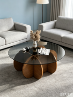Ensemble de table basse moderne de luxe en verre et bois rond noir de style nordique convertible pour le salon