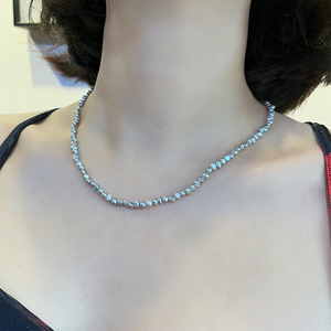 3-4mm grigio naturale due lati luce d'acqua dolce irregolare <span class=keywords><strong>collana</strong></span> di <span class=keywords><strong>perle</strong></span> <span class=keywords><strong>barocche</strong></span> vera perla gioielli catena clavicola - Product Image 3