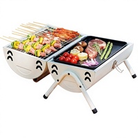 Barbecue portable pliable pour la maison et l'extérieur, avec brochettes, ensemble complet, gril à charbon de bois avec double grille de cuisson et poêle à frire