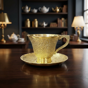 Tasse à thé en laiton artisanale de qualité supérieure avec un design traditionnel royal, élégante vaisselle en métal pour la maison, la salle à manger et le service du thé - Product Image 3