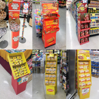 Stand Display Kardus Bergelombang Ramah Lingkungan dengan Cetakan Khusus, Stand Display Buah Bergaya Halloween untuk Kiwi dan Jeruk