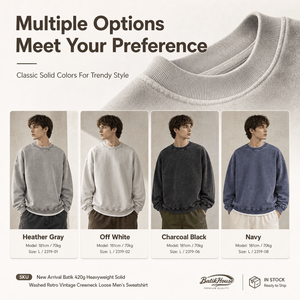 Wholesale 420G Heavyweight Vintage Washed Sweatshirt 100% Cotton Crewneck Loose Fit <b>Men</b> Women Streetwear OEM Supplier Top - Product Image 4
