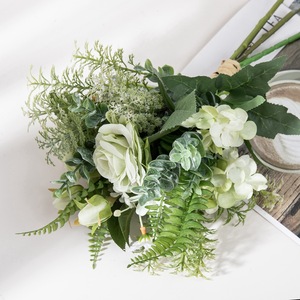 Bouquet de roses artificielles CallaFloral, feuilles blanches et vertes, décoration de mariage, décoration murale pour la maison, CF01180 - Product Image 3