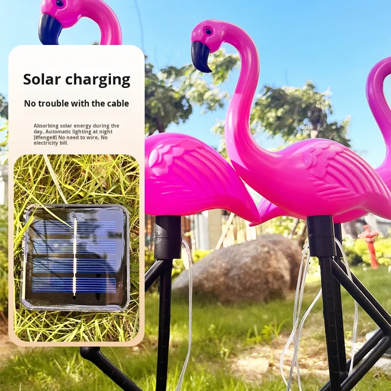 Hot Sale Solar Flamingo LED Landscape Lamp for Outdoor Garden Decor IP65 Waterproof PC Material for Villa Pool Lawn Small Sizes