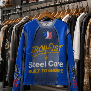 <span class=keywords><strong>T</strong></span>-<span class=keywords><strong>shirt</strong></span> Homme Oversize en Maille Gaufrée Respirant à Manches Longues Colorblock Vintage avec Motif Ironfist Streetwear Logo <span class=keywords><strong>Personnalisé</strong></span> Vente en Gros - Product Image 2