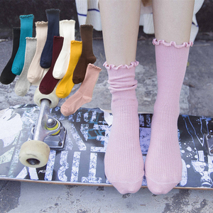Bonypony – <span class=keywords><strong>chaussettes</strong></span> longues et amples pour femmes, couleur unique colorée, Style côtelé, en coton, à volants - Product Image 1