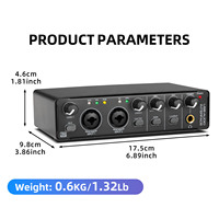 Interface audio professionnelle 2 canaux MD22, 2 entrées 2 sorties, équipement d'enregistrement en direct, chant, mixeur externe USB pour guitare