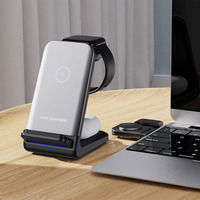 3-in-1 draadloze oplader voor iPhone, Samsung Watch en oordopjes, 15W magnetische oplaadstandaard voor bureau en nachtkastje, voordelige snellader