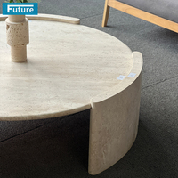 Mesa de centro BegieTravertine de piedra Natural de lujo estilo Wabi-sabl moderna parte superior redonda baja para sala de estar Villa Hotel Decoración