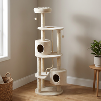 Meubles robustes et sécurisés, arbre à chat beige multicouche avec appartement confortable, poteaux à griffer en sisal et grands paniers pour chats