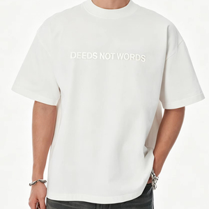 Camiseta LTD-MT1067 de 10000sqm Base High-Speed Maker, minimalista con eslogan en relieve, 320G de gramaje pesado, corte holgado, lujo discreto - Product Image 1