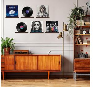 Juego de montaje en pared de discos de vinilo personalizado de 6 soportes de discos de vinilo de madera estante de exhibición vintage de nogal para almacenamiento de obras de arte de álbumes de CD - Product Image 5