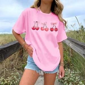 Camiseta Oversize de Algodón con Estampado Gráfico de Lazo Rosa Cereza para Mujer FOXA, Top Transpirable de Jersey - Product Image 6