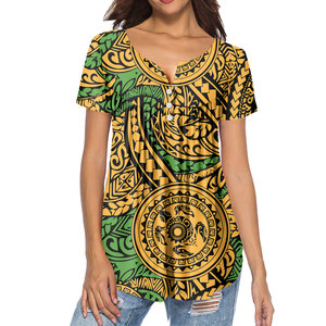 Samoa Polynesian All Over Custom <strong>Personalised</strong> T-Shirt Blouses Ladies Women Tribal Wave Casual Short Sleeves Button <strong>Tops</strong> Women - Product Image 3