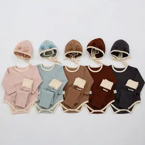 Autumn Unisex 3pcs Baby Pajamas Suit Infant Baby Girls Boys Clothing Sets With Hat