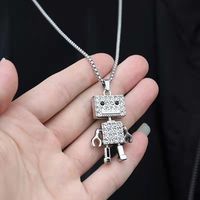 Collier en zircon robot articulé style Hip-hop terreux et cool, tendance, unisexe, pendentifs personnalisés pour couple, en alliage, avec chaîne, coffret cadeau, pour pull