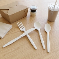 Ensemble de couverts jetables compostables CPLA de qualité alimentaire, personnalisables, série premium (cuillère, fourchette, couteau)