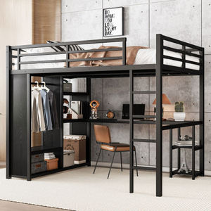 <span class=keywords><strong>Lit</strong></span> mezzanine multifonctionnel avec bureau et étagères, structure métallique robuste, démontable, pour chambres, dortoirs, appartements, écoles, salons, ateliers - Product Image 1