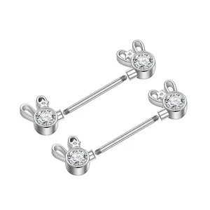 10 par/set cabeza de conejo Clip en grandes Zircon anillo de pezón barra de Bar de pezón lindo joyería Piercing del cuerpo