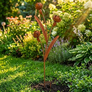 Les piquets d'ornements <span class=keywords><strong>de</strong></span> décor <span class=keywords><strong>de</strong></span> <span class=keywords><strong>jardin</strong></span> <span class=keywords><strong>de</strong></span> fleurs artificielles <span class=keywords><strong>en</strong></span> <span class=keywords><strong>métal</strong></span> <span class=keywords><strong>rouillé</strong></span> améliorent la beauté <span class=keywords><strong>de</strong></span> votre <span class=keywords><strong>jardin</strong></span> - Product Image 1