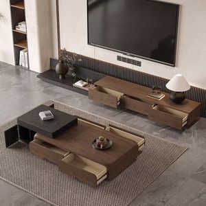 Ensemble de meuble TV et table basse en bois de noyer 80cm 110cm, combinaison de meubles modernes pour salon - Product Image 3
