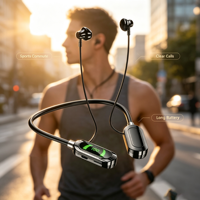 Headset Nirkabel Neckband Custom Fit Laris Manis, Tampilan Daya Digital, Tahan Air, untuk Olahraga, Bahan PCABS