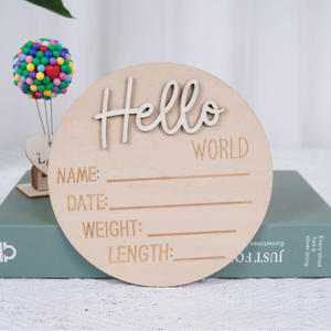 Carte de jalon en bois pour bébé gravée en bois Hello World Milestone Accessoires de photographie pour nouveau-né Accessoires de tir pour enfants - Product Image 5