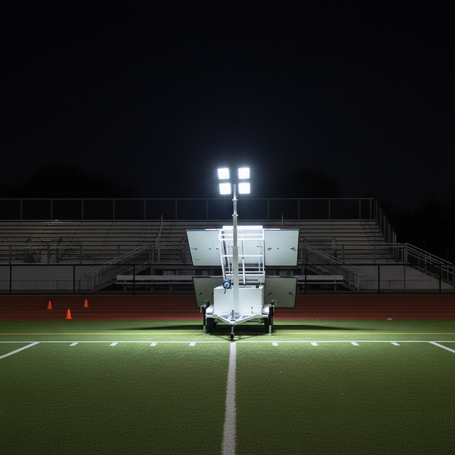 Hybrid Solar LED Light Tower DC 10m Trailer Fast Move Job Sites Community Emergency Shelter Lighting IP66 Rated 2-Year Warranty