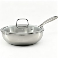Poêle à frire et wok en acier inoxydable 3 couches de qualité supérieure, finition miroir non revêtue, compatible induction pour cuisine