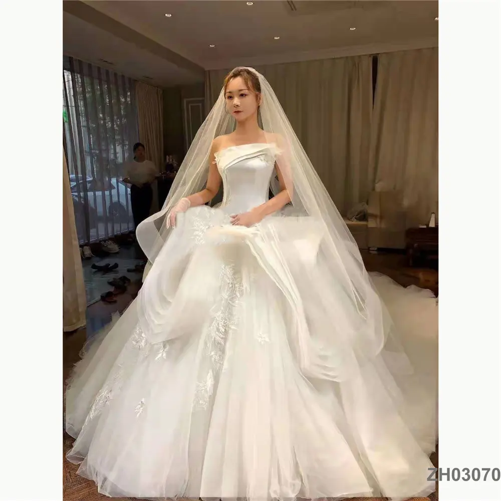 Chiều Dài Sàn Strap V Cổ Bóng Gown Voan Màu Xanh Hoàng Gia Tắt Vai Hjab Wedding Robe Dress