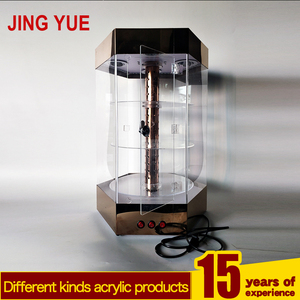 Hiện đại Acrylic kim loại 3-kệ LED hiển thị tủ tùy chỉnh nhà máy thiết kế cho đồ trang sức mỹ phẩm lục giác xoay hiển thị lcoked - Product Image 5