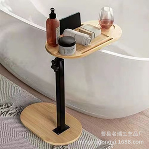 Étagère de bain ovale autoportante en bambou Mingrui 40x21x78cm – Organisateur de salle de bain durable - Product Image 2